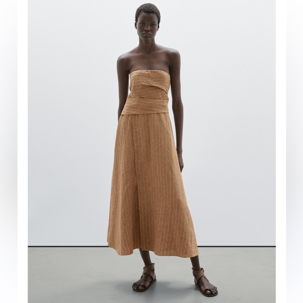 Massimo Dutti Strapless Linen Dress, Size 4